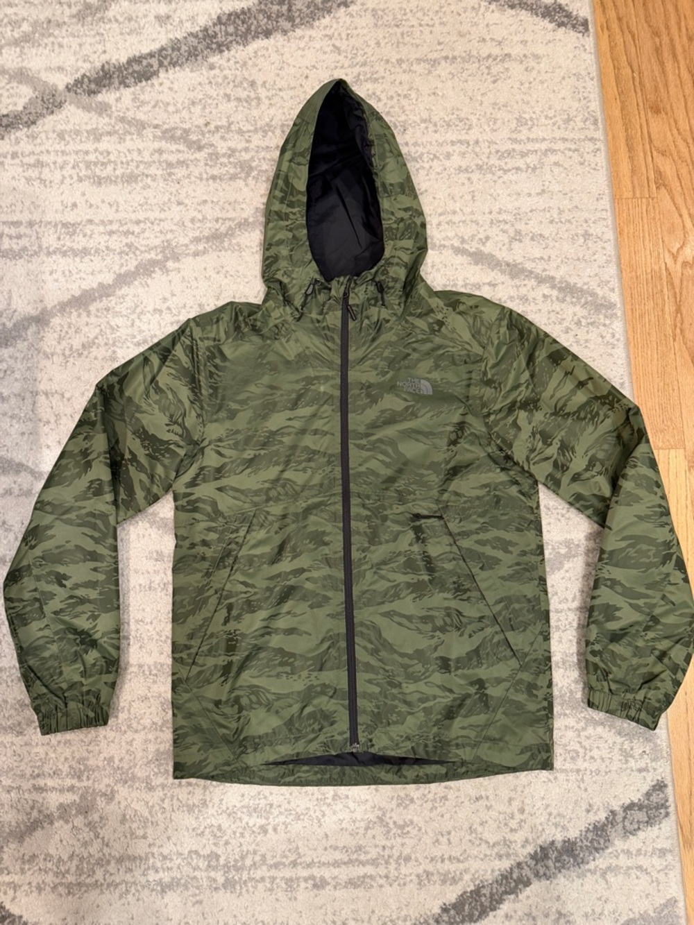 The North Face Men's Green Camo Hooded Windbreaker